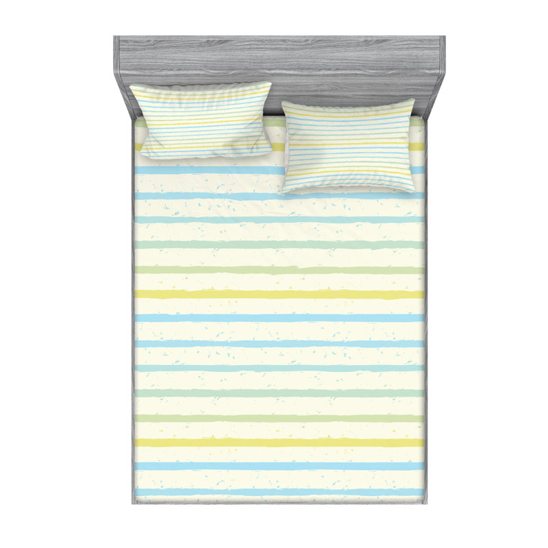 Microfiber Striped Sheet Set, Yellow/Green/Blue Striped, Full Sheet Set with Fitted Sheet
