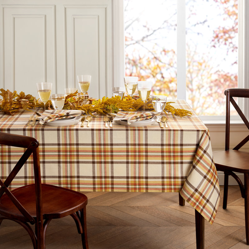 Tocarro Harvest/Thanksgiving Woven Plaid Cotton Rectangle Tablecloth, 102" x 60"