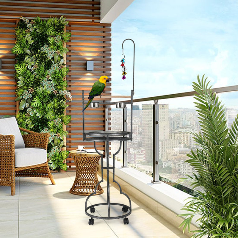 72'' extended metal bird playstand with wheels, Open&Movable Playstand for floor