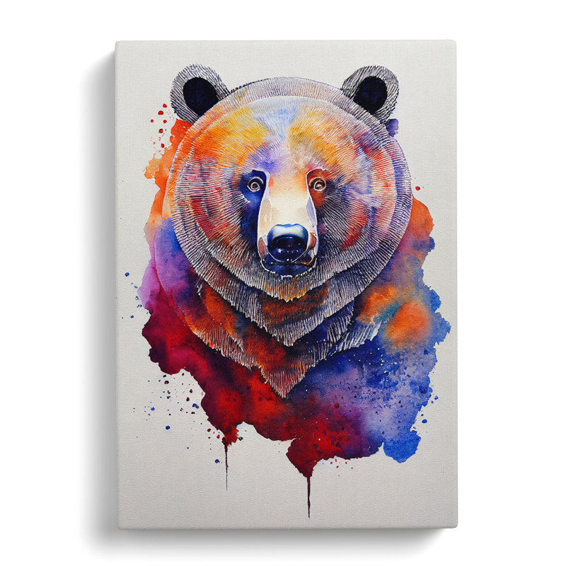 Bear Watercolour No.1 - Wrapped Canvas, 76cm H x 50cm W x 3cm D