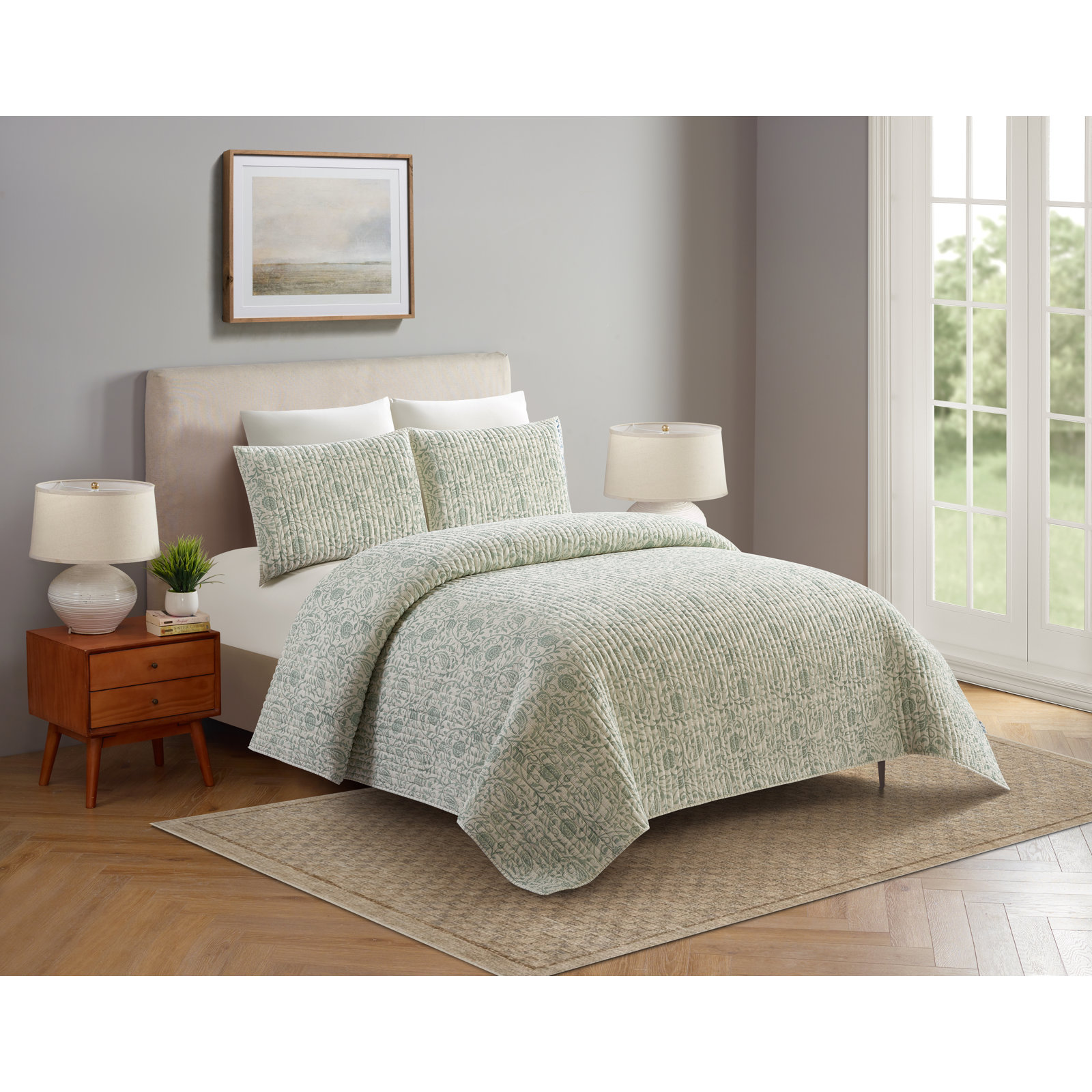 Eden Paisley 3-Piece Reversible Quilt Set, King Quilt + 2 King Shams, Green
