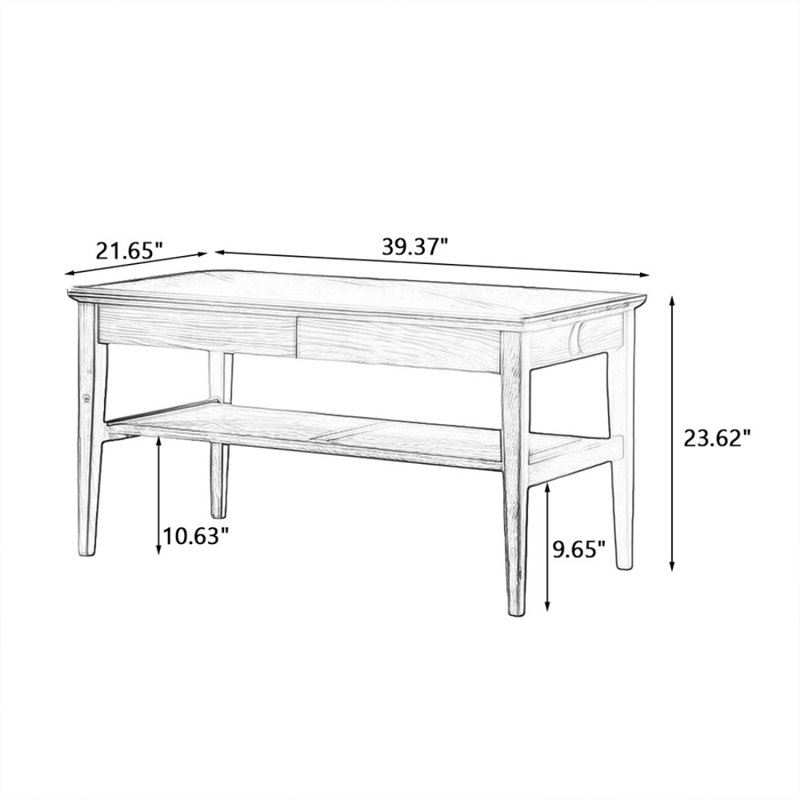 Table basse Burlywood, H 23,62 po x L 39,37 po x l 21,65 po