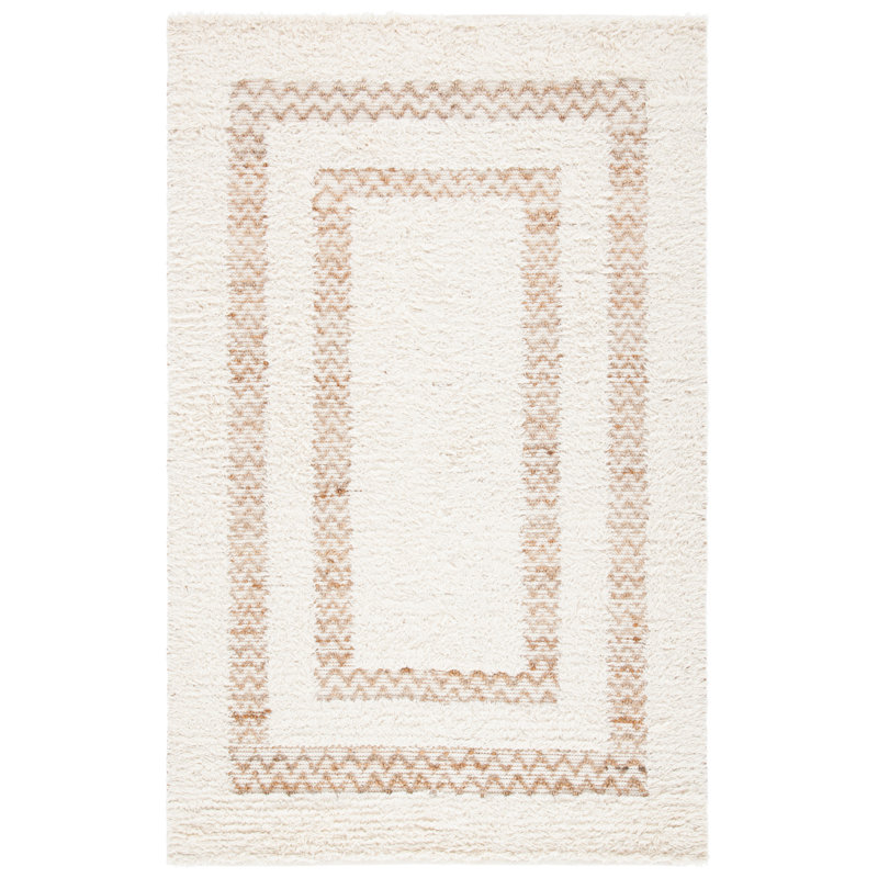 Natura Hand Loomed Wool/Jute/Cotton Geometric Rug in Ivory/Natural, Rectangle 5' x 8'