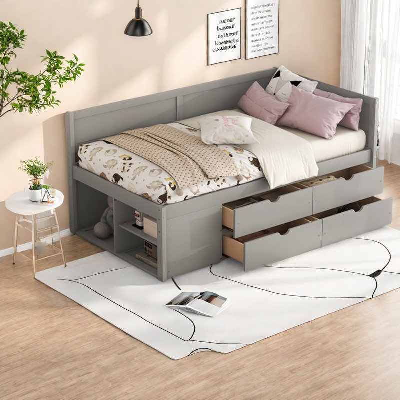 Lits simples peu encombrants avec rangement, bois massif, style moderne pour la maison