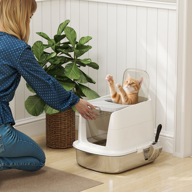 Stainless Steel Litter Box with Lid White