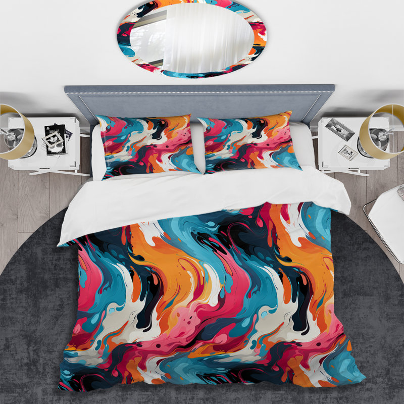 Ensemble de housse de couette Popart Dynamic Brushstrokes I, Housse de couette pour très grand lit et 2 très