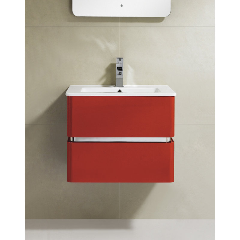 Ensemble de meuble-lavabo simple mural 24 po Stellan, Rouge