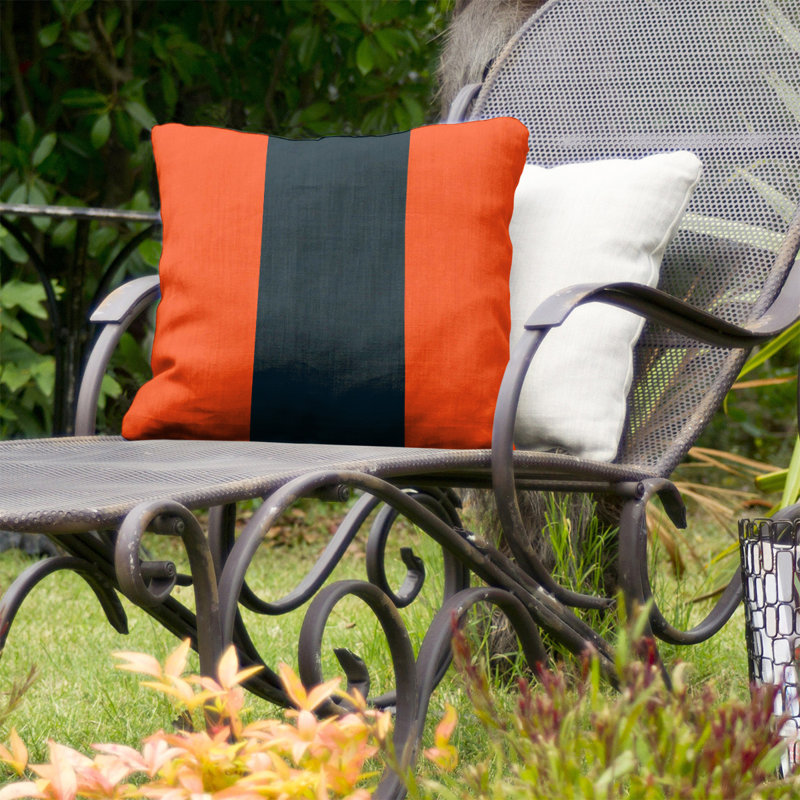 Coussin décoratif, 16 po x 1 po, Orange et bleu marine, Polyester / bourre de polyester