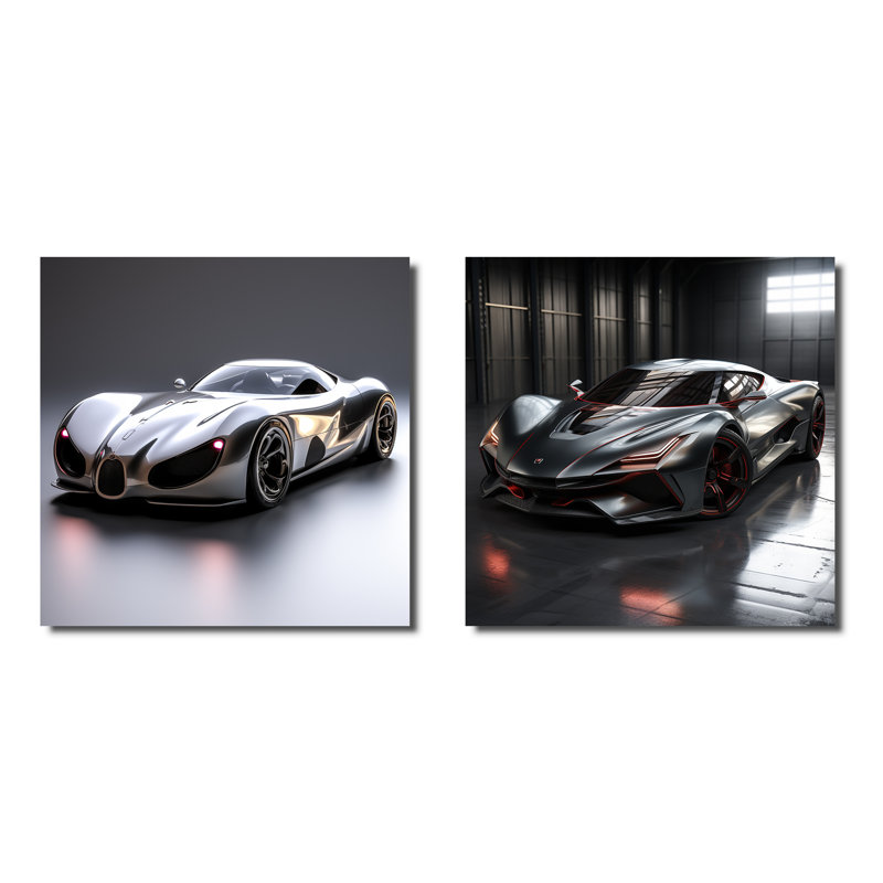 «Silver Car», ensemble de 2 reproductions d'art mural exotiques, Toile tendue, H 36 po x l 73 po x P 1,5 po