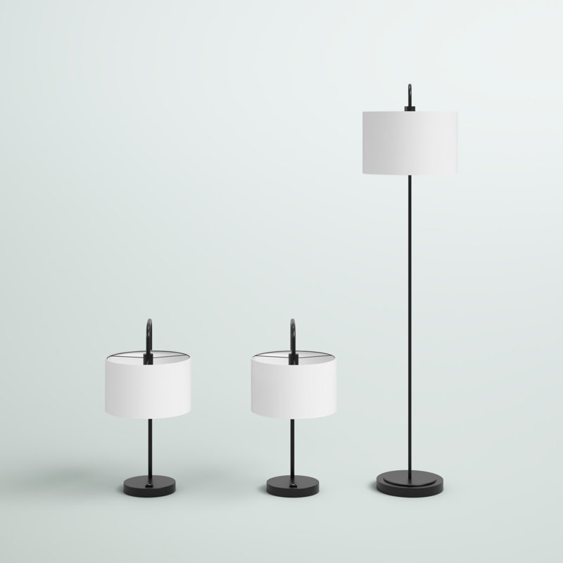 Orea Matte Black Metal 3-Piece Floor and Table Lamp Set