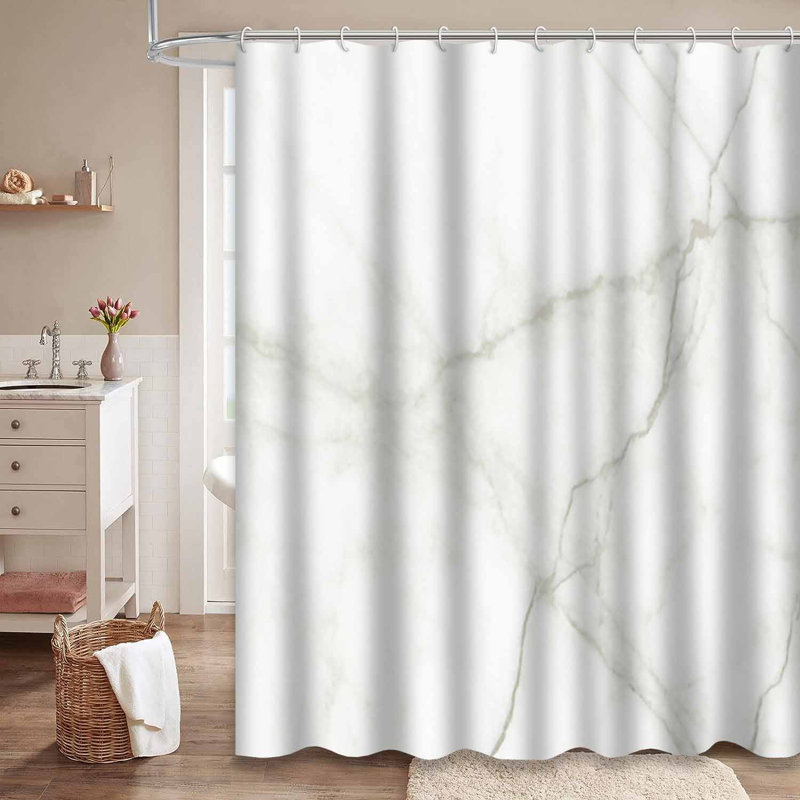 Rideau de douche gris clair doux à carreaux de marbre blanc avec 12 crochets, 72" L x 72" W