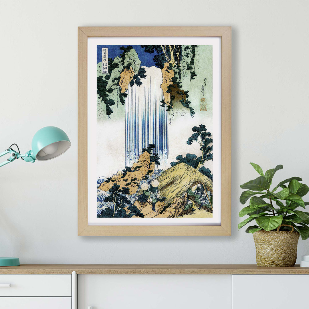 Yoro Waterfall in Mino Province by Katsushika Hokusai - Framed Print
