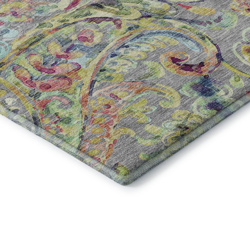 Tapis gris Prisco lavable à la machine de qualité supérieure, Rond 8 pi