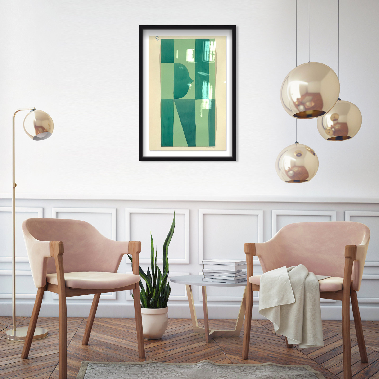 Erickson "Green Abstract" Print by Oliver Gal, 31" H x 21" W, Black