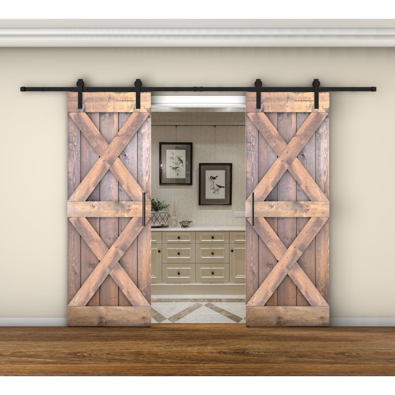 Porte de grange coulissante à panneaux en bois X Series avec trousse de quincaillerie d'installation (DIY) 2 6, 60 po x 84 po