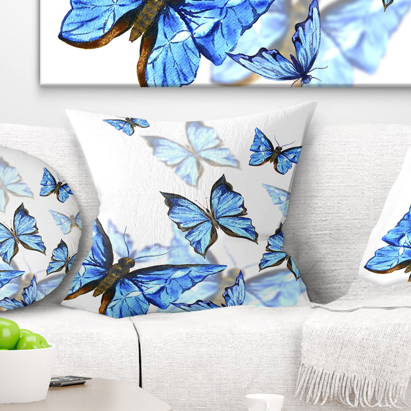 Papillons aquarelles sur fond blanc - coussin à imprimé floral, 16 po x 1 po, Coussin décoratif