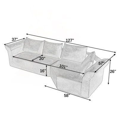 Canapé modulaire modulaire en L avec accoudoirs larges et coussins décoratifs