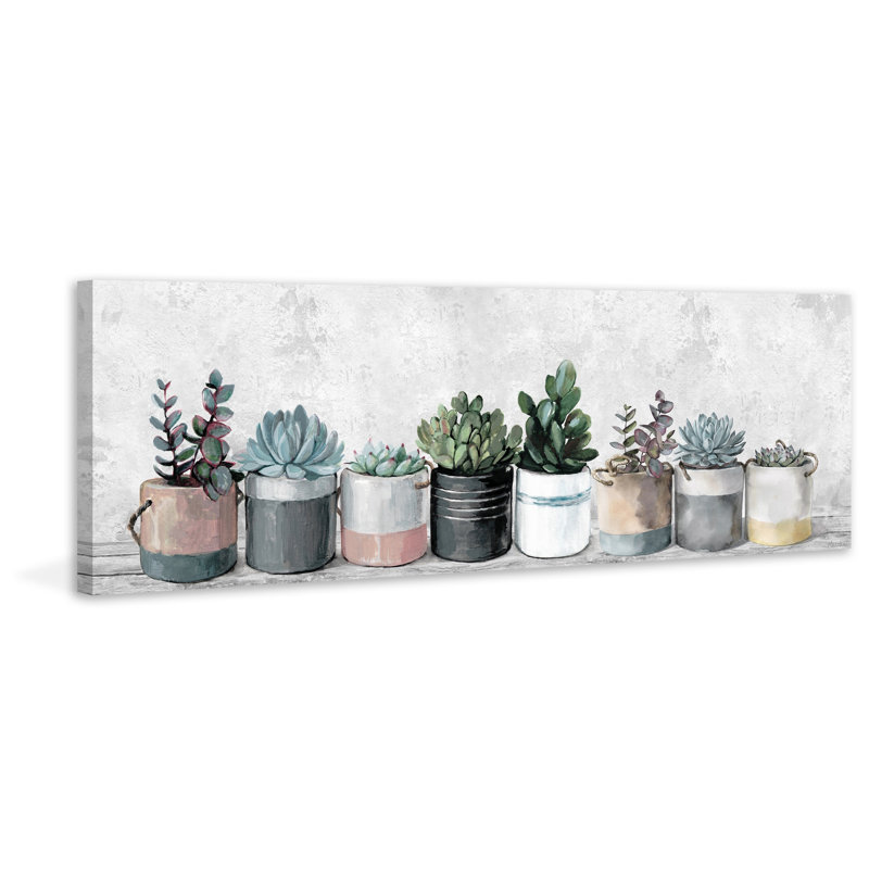 Wild Succulents in Pots 1 Piece Wrapped Canvas Painting, 25cm H x 76cm W x 3.81cm D