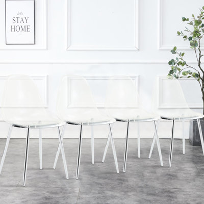 Chaise de salle à manger en cristal transparent, tabouret sans accoudoirs en plastique, siège de maquillage nordique, Négociation 6 avec pieds argentés, matériau minimaliste moderne ignifuge, style métal