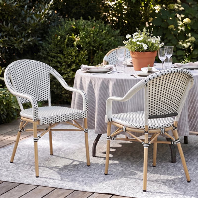 Chaises de salle à manger d'extérieur avec accoudoirs Altesa, chaises de patio de style bistro français avec rotin PE pour jardin