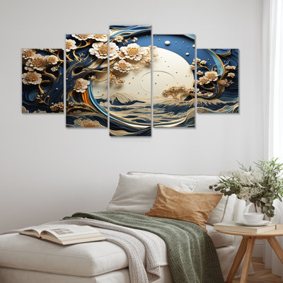 «Gold and Blue Coastal Ambiance I» - Ensemble de décorations murales multicolores