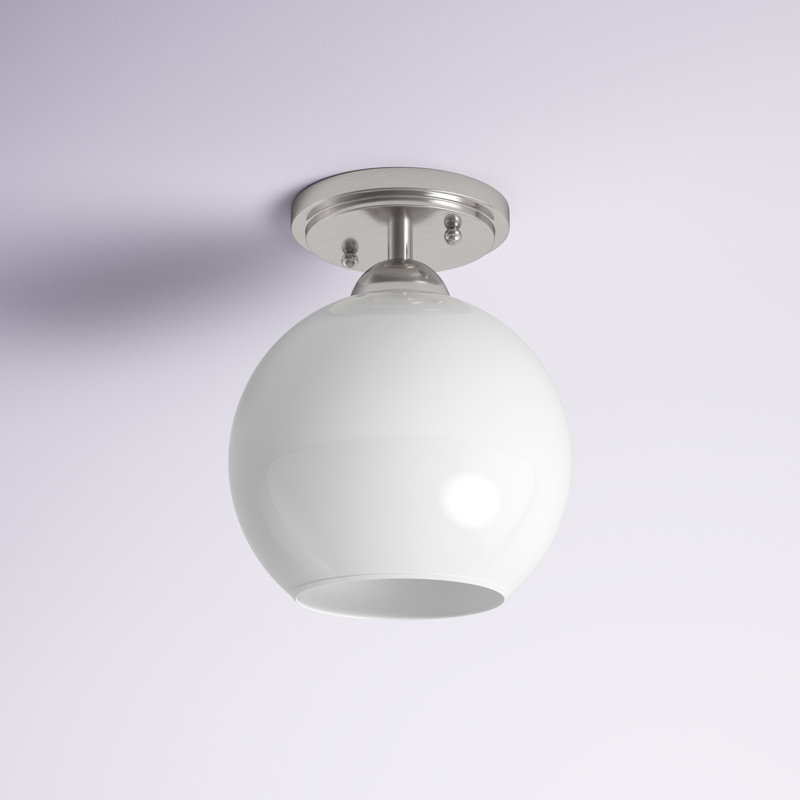 Carisa Brushed Nickel Globe Flush Mount Light with White Glass Shade