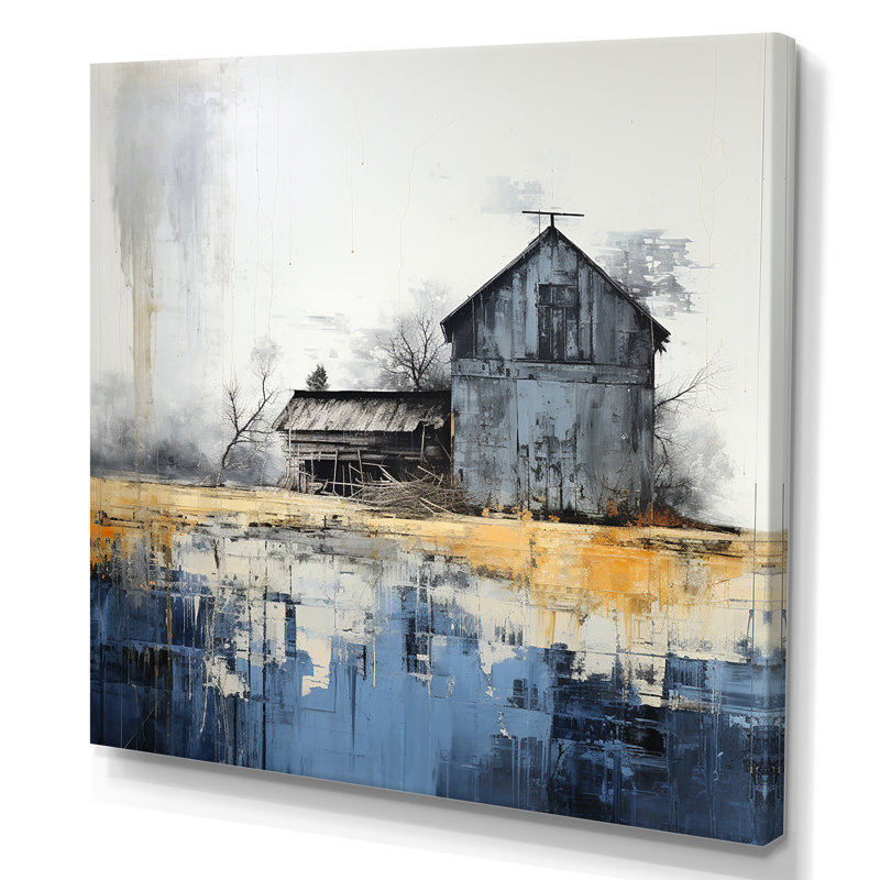 Mystic beige et grange bleue sur toile, H 16 po x l 16 po x P 1 po, Toile tendue