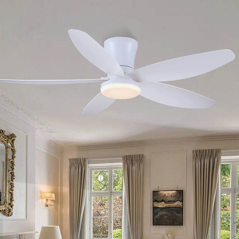 Flush Mount Ceiling Fans With Lights And Remote/app, 36" Wide, White