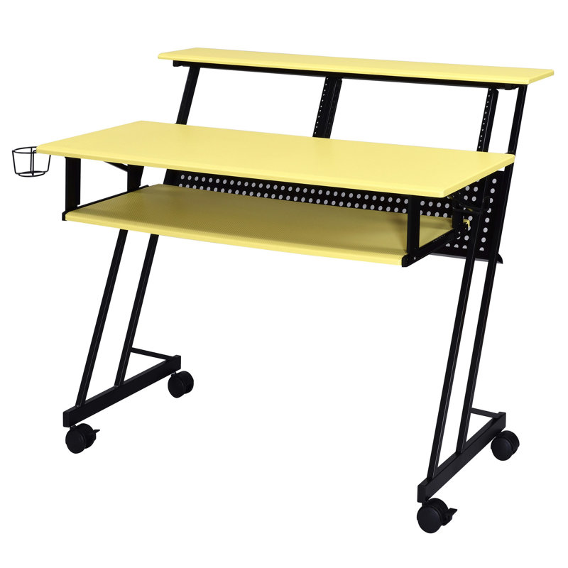 Table de musique jaune noir - Structure en métal et équipement de surface en bois avec construction
