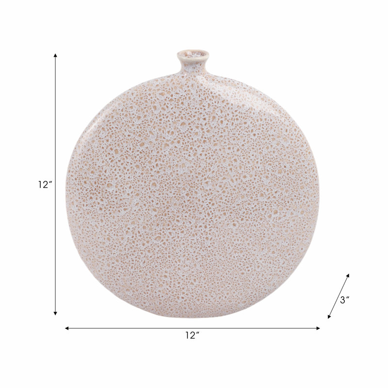 Earthenware Vase With Textured Surface And Modern Rounded Design, 12" H x 12" W x 3.25" D