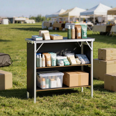 Table de bar pliante portative, 38,6 x 15,2 x 34,3 po, avec sac de transport, tablette de rangement et jupe amovible, installation rapide et facile, station de barman mobile pliable pour les événements, les fêtes et les salons commerciaux