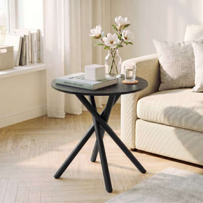 Table d'appoint 23,6 pouces à pieds croisés en bois rustique pour petits espaces
