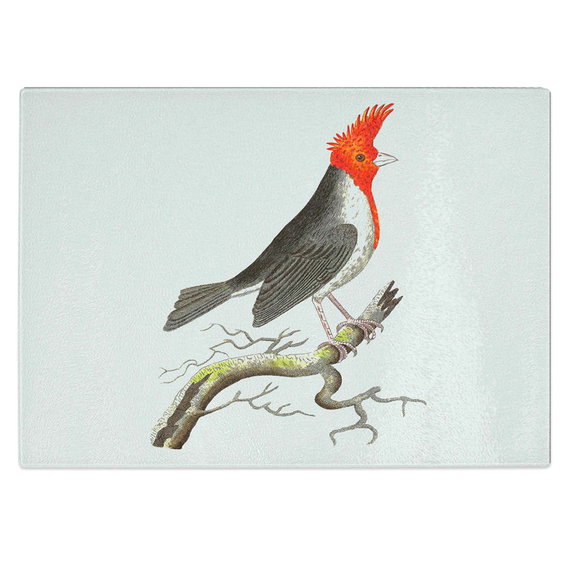 Tempered Glass Crested Cardinal Bird Chopping Board, 28.5 cm W x 20 cm L