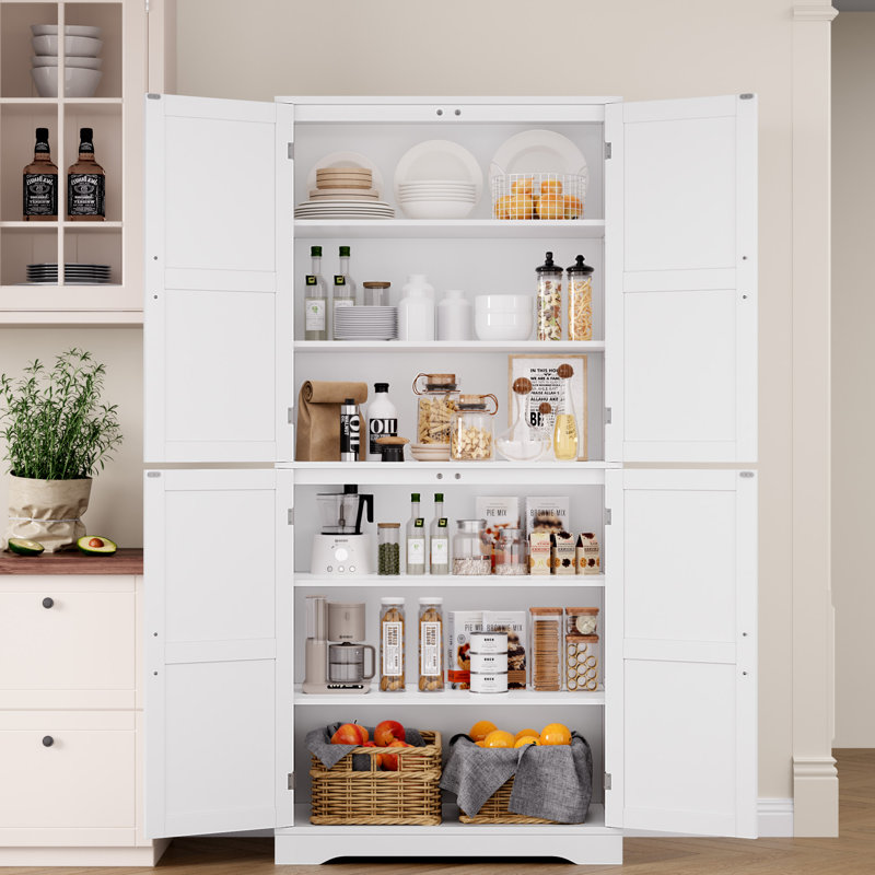 Armoire de rangement de style campagne moderne de 71,3 po de hauteur, garde-manger avec 6 tablettes, fabrication en panneau de fibres à densité moyenne de qualité supérieure, polyvalente pour la cuisine, le vestibule et la salle de bain (poignée améliorée)