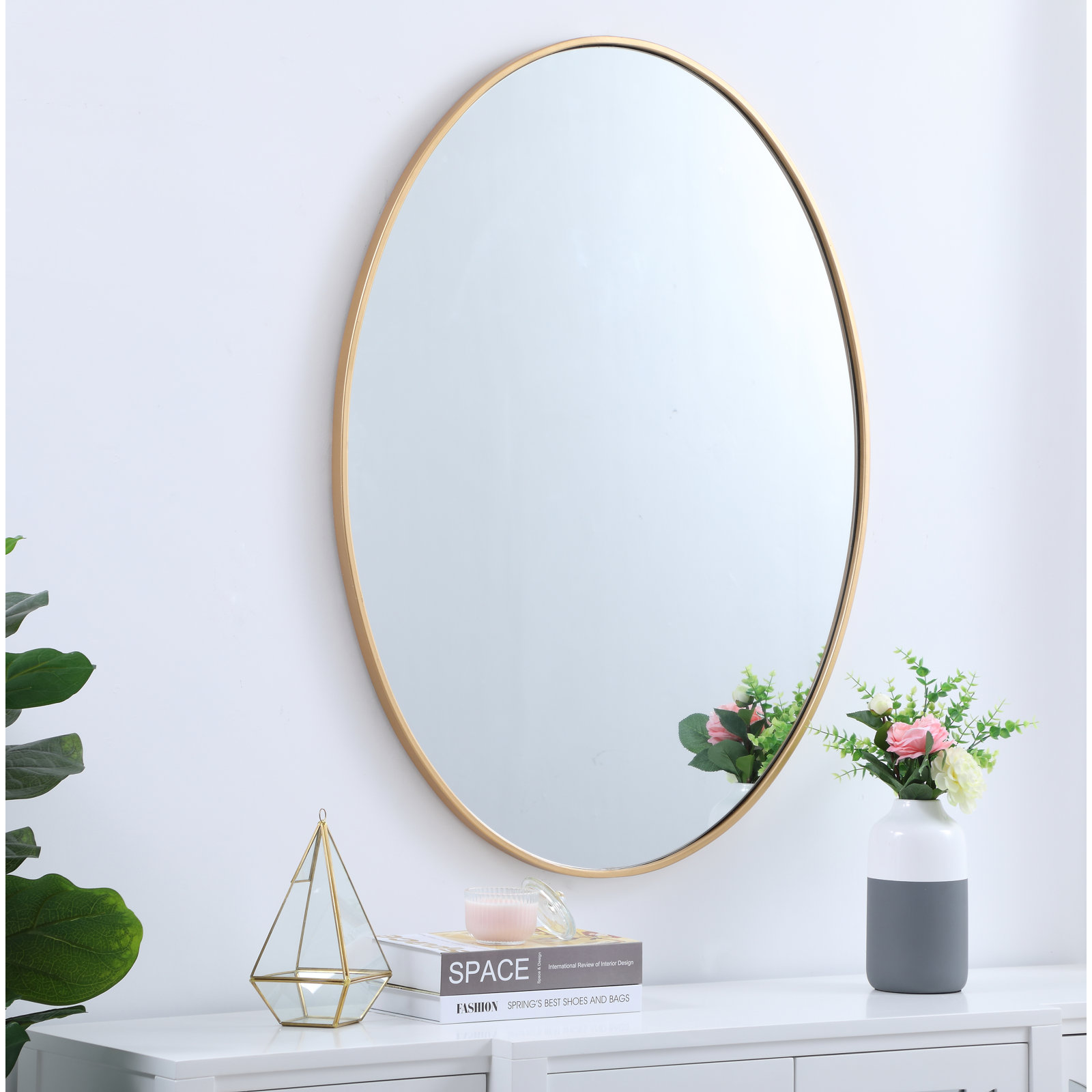 Sabine Accent Mirror, Brass, 30" H x 40" W