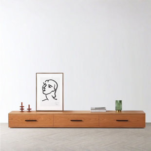 Minimalist floor-to-ceiling solid wood TV cabinet