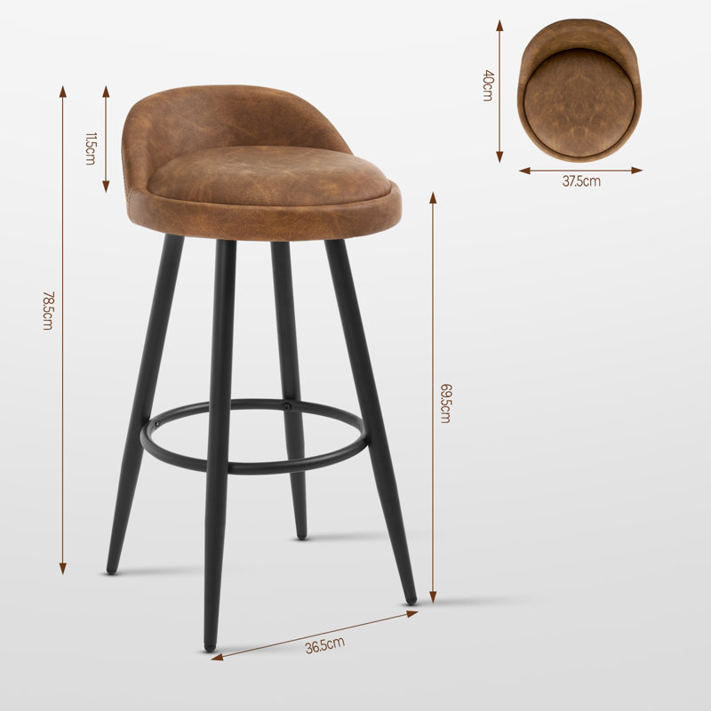 Ackeron Upholstered Counter Stool with Metal Frame, Brown
