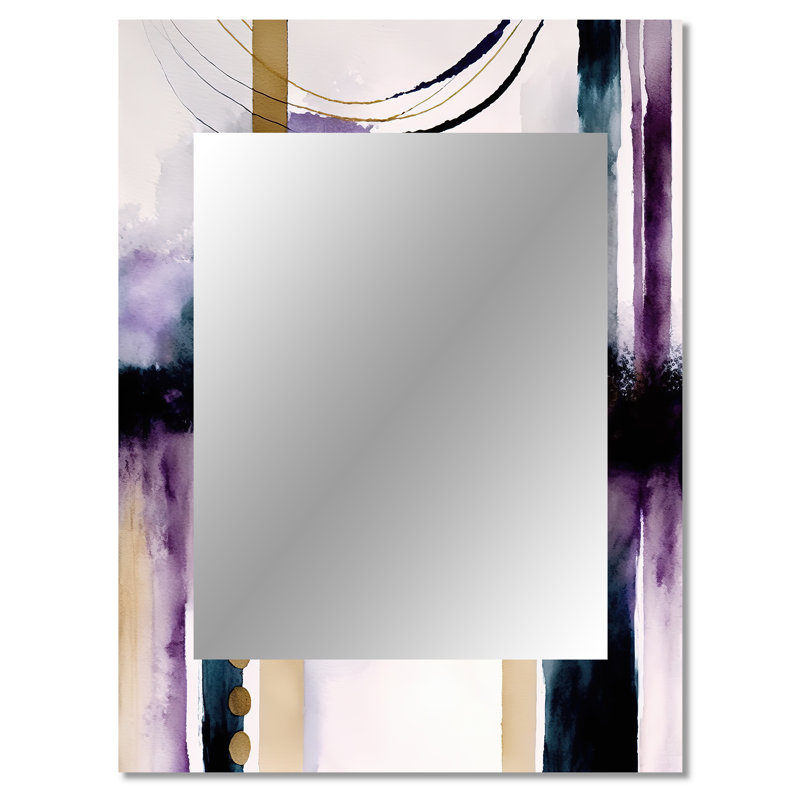 Abstrait géométrique mauve et doré II - grand miroir géométrique, miroir mural décoratif moderne, art imprimé en métal