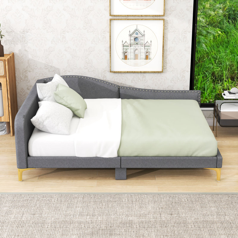Linen Upholstered Daybed for Living Room, Gray, Full/Double