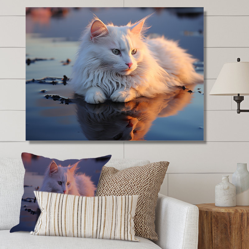 Chat tranquillité sur la plage - décoration murale chat, H 16 po x l 32 po x P 1 po, Toile tendue