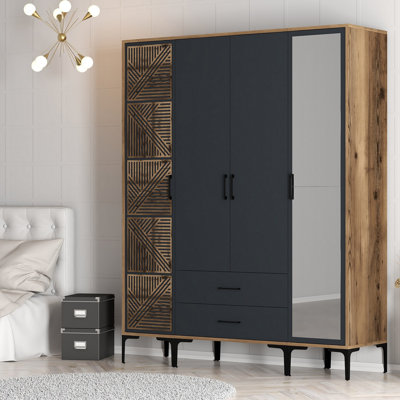 Armoire à motif géométrique Ayreanna, 63,0 x 79,2 x 18,7 pouces | 100% panneau de particules enduit de mélamine, épaisseur: 0,7 pouce | Solution de rangement élégante pour l'organisation de la chambre à coucher et du placard, durable et élégante
