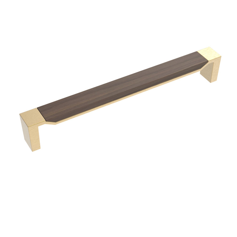 Monroe Bar / Handle Pull, 12", Brushed Golden Brass/Walnut