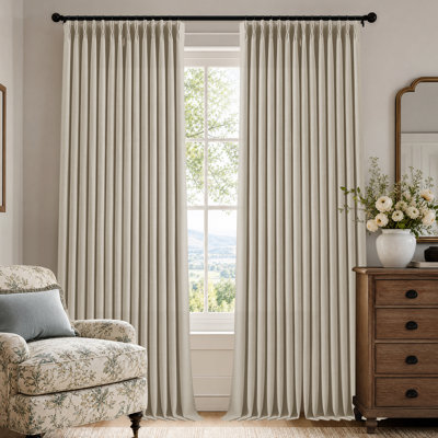 Thick Pinch Pleated Linen Blend Curtains for Living Room, Semi Sheer Memory Trained Drapes, Linen, 40x108