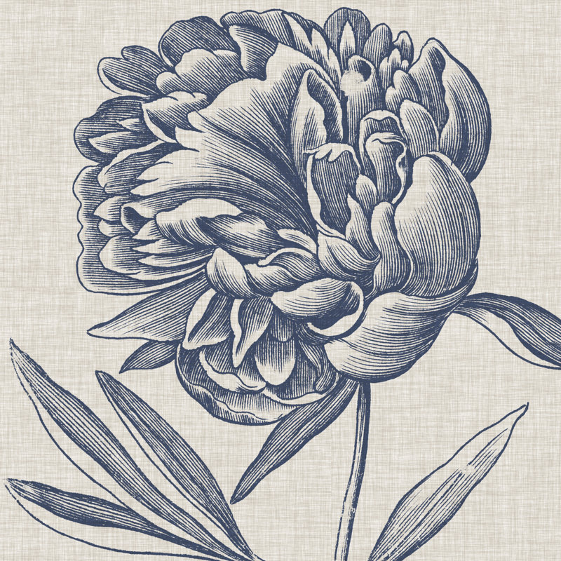 Indigo floral sur lin II, H 20 po x l 20 po x P 1,25 po
