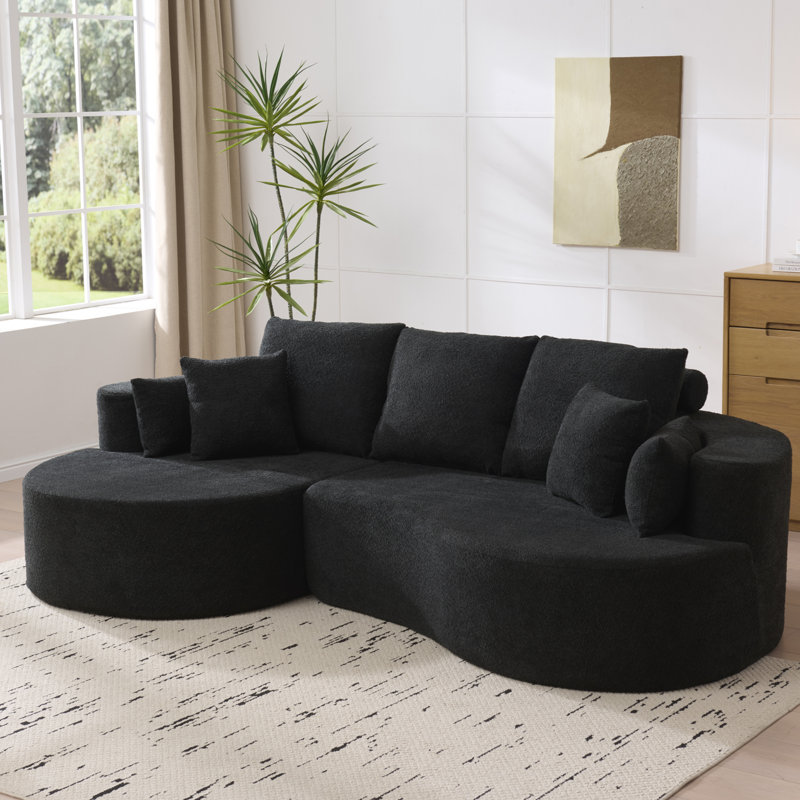 106 po Canapé modulaire courbé en tissu 2 pièces Cloud, CHAISE LUNGE, NOIR, Noir