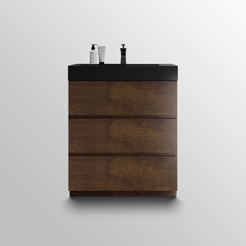 Meuble-lavabo sur pied simple Deandrick, Noyer, Noir mat, 30"