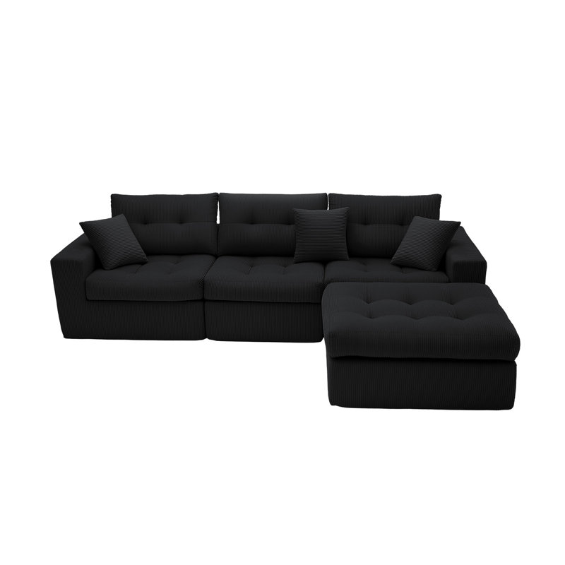 Canapé modulaire surdimensionné de 113 po avec nuage 113 po, Velours côtelé noir