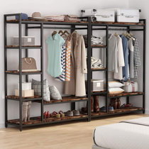 43.7W Free-Standing Closet Organizer with Hooks & Storage Box, Heavy Duty Clothes Shelf 17 Stories Finish: Rustic Brown