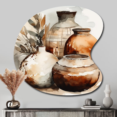 Décoration murale irrégulière en métal brun et crème I - Boho Pottery