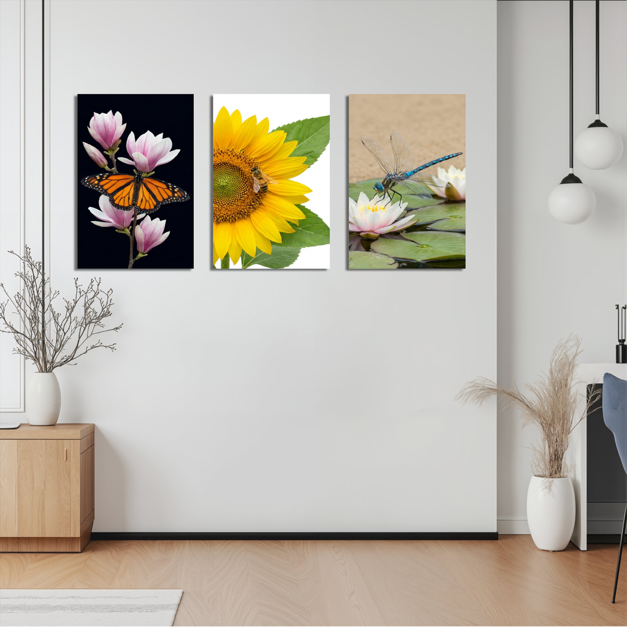 Winston Porter Butterfly And Pink Flowers Sunflower With Bee Dragonfly ...